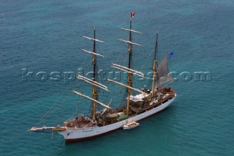 Tall ship Picton Castle sailing during the 2015 Antigua Classic Yachts regatta