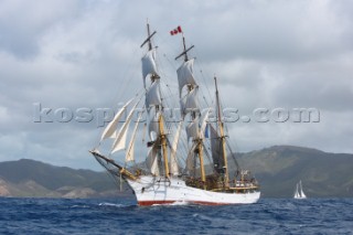 Tall ship Picton Castle sailing during the 2015 Antigua Classic Yachts regatta.