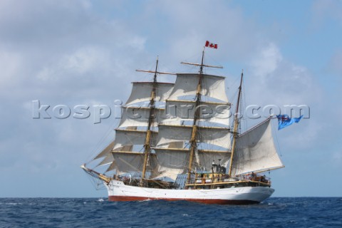Tall ship Picton Castle sailing during the 2015 Antigua Classic Yachts regatta