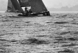 RC44 Austria Cup 2012, Gmunden, Traunsee. Heavy rain falling on water