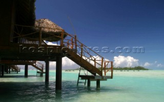 Beach hut at Pearl beach resort on Aitutaki Island, Cook Islands, South Pacific.