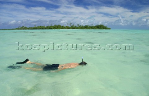 Snorkeling off Pearl beach resort on Aitutaki Island Cook Islands South Pacific