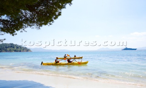 People kayaking in the mediterranean sea