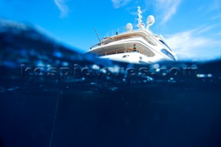 Underwater view of a superyacht