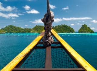 Cruising in Indonesia, bow of a traditional Phinisi