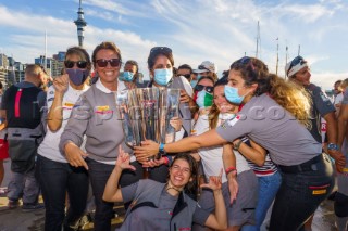 Prada crew celebrate winning the Prada Cup Challenger Series