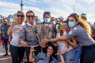 Prada crew celebrate winning the Prada Cup Challenger Series