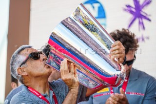 Prada crew celebrate winning the Prada Cup Challenger Series Prizegiving