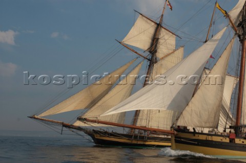 Tall ships Pride of Baltimore and Le Renard sailing