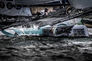 2015 Extreme Sailing Series - Act 5 - Hamburg.GAC Pindar skippered by Seve Jarvin (AUS) and crewed by Adam Minoprio (NZL), Marcus Ashley-Jones (AUS), James Wierzbowski (AUS) and James Corrie (AUS).