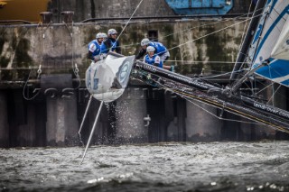 2015 Extreme Sailing Series - Act 5 - Hamburg.Gazprom Team Russia skippered by Phil Robertson (NZL) and crewed by Igor Lisovenko (RUS), Garth Ellingham (NZL), Alexander Bozhko (RUS) and Aleksey Kulakov (RUS).