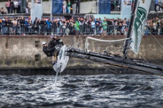 2015 Extreme Sailing Series - Act 5 - Hamburg.Red Bull Sailing Team skippered by Hans-Peter Steinacher (AUT) and crewed by Jason Waterhouse (AUS), Jeremy Bachalin (SUI), Stewart Dodson (NZL) and Shain Mason (GBR).