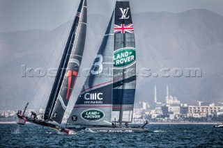 Louis Vuitton Americas Cup World Series Oman 2016. Second day of racing, 28th of February 2016. Winner of the event Land Rover BARTeam Principal - Ben Ainslie, Paul Campbell-James, Giles Scott, Nick Hutton, David Carr.. Muscat ,The Sultanate of Oman.