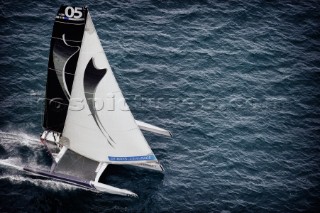 LA Trinite-sur-Mer, FR, FEBRUARY 15TH 2012: First sail of the MOD70 N05 Spindrift racing in La Trinite-sur-Mer, France.
