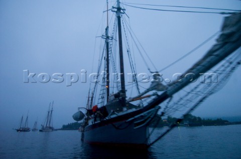 Passengers vacationing on the historic Camden Maine based schooner Lewis French sailing off the coas