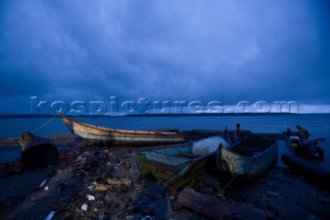 Fishermen prepare their boats in the isolated fishing pueblo of Limones in the province of Esmeralda
