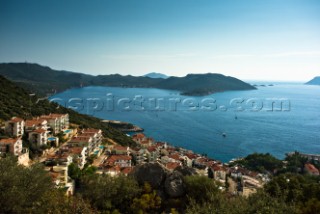 A view of Kas, Turkey and the Mediterranean Sea.
