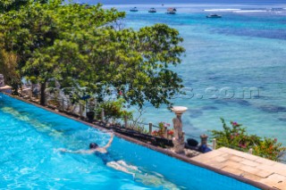 Swimming pool near Nusa Lembongan and Nusa Ceningan islands, Indonesia.