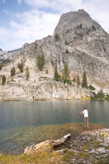 Aireus Christensen cast a fly on a remote lake in a scenic section of the Sawtooth National Recreation Area, Idaho