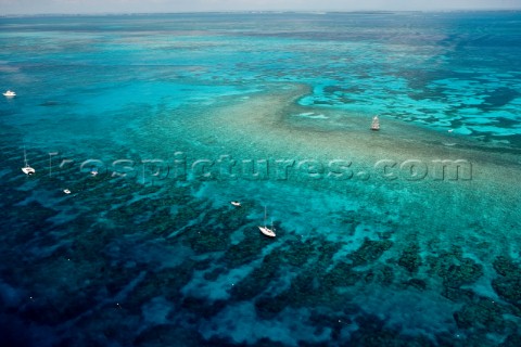 Both privately owned and commercial dive boats appear tethered to  mooring buoys on Molasses Reef Ke