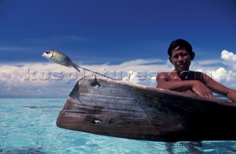 Bajau with speared fish SabahBorneoMalaysia