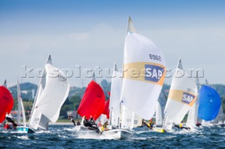 Aarhus, Denmark: 2010 SAP 505 WORLD CHAMPIONSHIP - perfect sailing conditions on the bay of Aarhus on racing day 04 at the 2010 SAP 505 World Championship. 126 competitors are competing for the World Championship trophy at the regatta which is held at Kaloe Vig Boat Club, just outside Aarhus, Denmark.