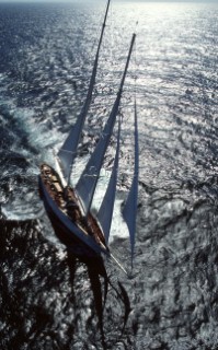 Adela, The Atlantic Challenge Cup 1997 presented by Rolex. Organised jointly by the New York Yacht Club and the Royal Yacht Squadron this superyacht race started from Ambrose Light (New York) and finished off The Lizard, Cornwall, UK.